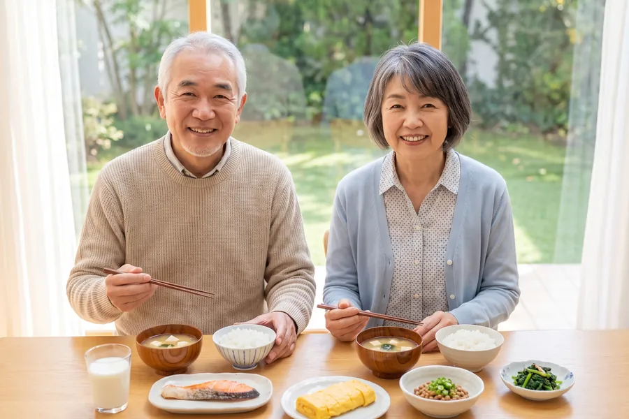 和朝食を囲む夫婦